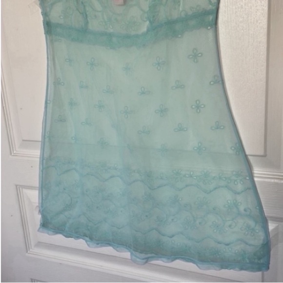 Victoria’s Secret Sheer Mini Dress Green Mint Slip Embroidery Eyelets Holiday S - Picture 13 of 17
